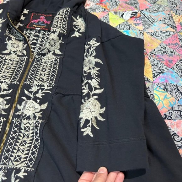Johnny Was Floral Embroidered Jacket Full Zip Hooded Black Size Small - Picture 4 of 8